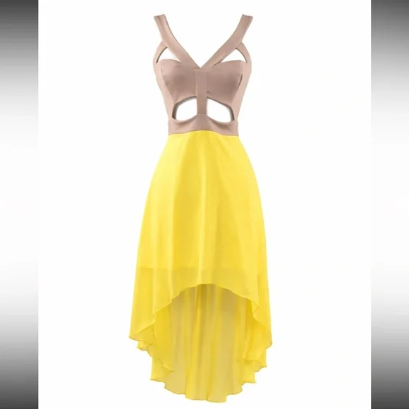 Elegant Yellow and Tan Women's Dress - Picture 2 of 6